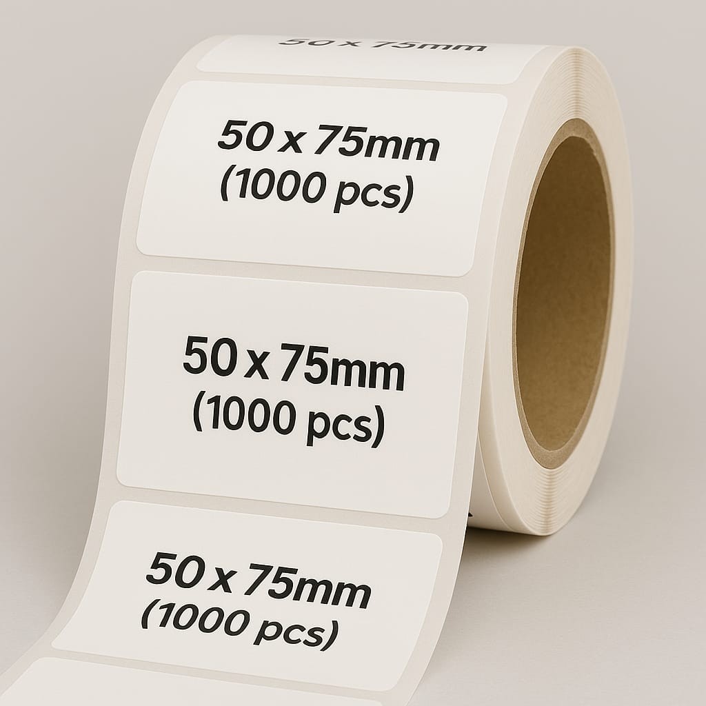 White Direct Thermal Sticker Label Roll (1000PCS) Size: 50x 75mm(DT)